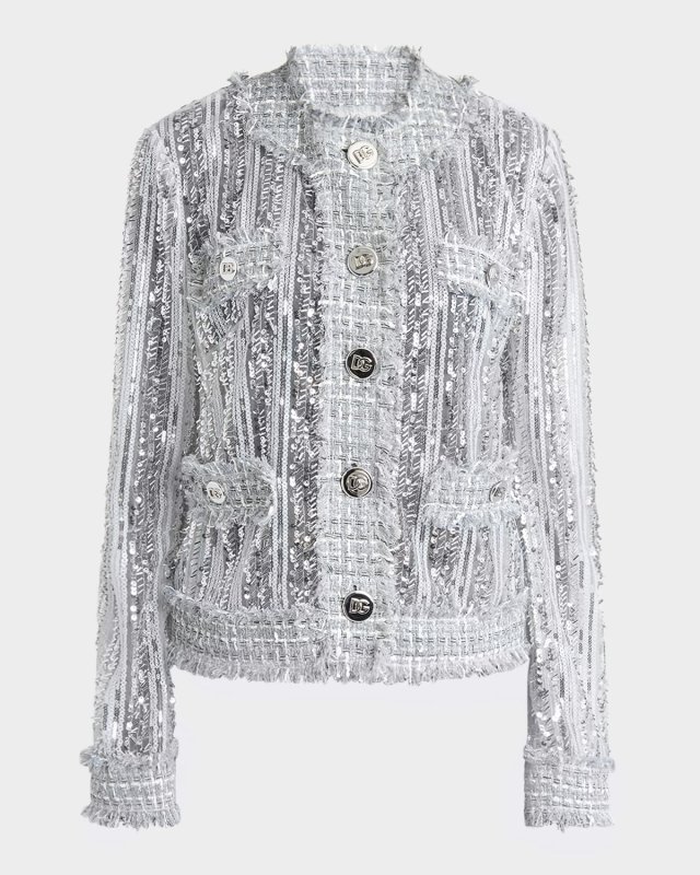 Paillette Embellished Metallic Tweed Jacket